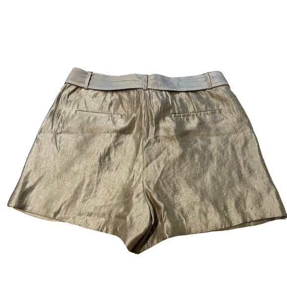 LOFT Champagne Shimmer Pleated Tie Waist Shorts - Picture 3 of 11